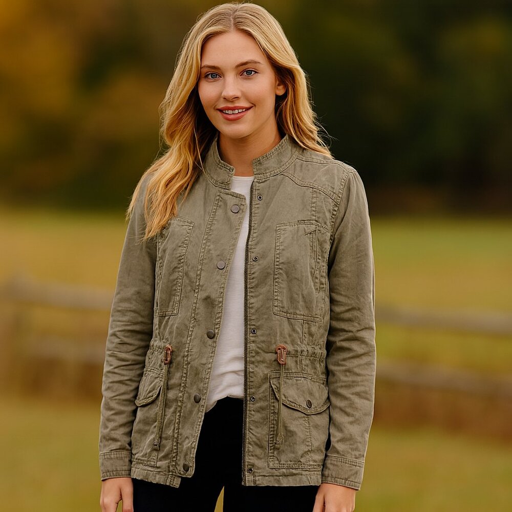 Hinge Nordstrom Made in Seattle Olive Green Utility Military Jacket Size XSmall